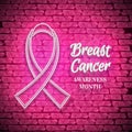 Breast Cancer Awareness Month Emblem, White Ribbon Symbol