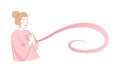 Breast Cancer Awareness Month. Girl with a pink ribbon. Vector illustration in sketch style. For web banner, flyer Royalty Free Stock Photo