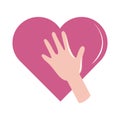 Breast cancer awareness month, hand on pink heart support healthcare concept flat icon style