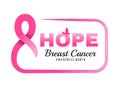 Breast cancer awareness month - hope text in pink ribbon made around Rounded rectangle frame and butterfly banner vector design