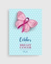 Pink breast cancer butterfly ribbon art poster Royalty Free Stock Photo