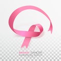 Breast Cancer Awareness Month. Pink Color Ribbon Isolated On Transparent Background. Vector Design Template For Poster. Royalty Free Stock Photo