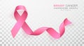 Breast Cancer Awareness Month. Pink Color Ribbon Isolated On Transparent Background. Vector Design Template For Poster Royalty Free Stock Photo