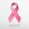 Breast Cancer Awareness Month. Pink Color Ribbon Isolated On Transparent Background. Vector Design Template For Poster. Royalty Free Stock Photo