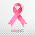 Breast Cancer Awareness Month. Pink Color Ribbon Isolated On Transparent Background. Vector Design Template For Poster. Royalty Free Stock Photo