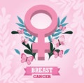 Breast cancer awareness month pink gender female butterflies leaves card vector Royalty Free Stock Photo