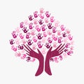 Breast cancer awareness month pink help hand tree Royalty Free Stock Photo