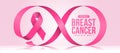 Breast cancer awareness month - Pink ribbon awareness with rolling to breast or infinity shape on floor and soft pink with lines