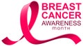 Breast cancer awareness month pink ribbon text template banner