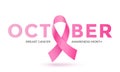 Breast cancer awareness month pink ribbon vector women solidarity symbol icon Royalty Free Stock Photo