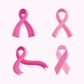 Breast cancer awareness month pink ribbons inspirational icons Royalty Free Stock Photo