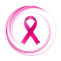 Breast cancer awareness month. Pink smooth circle background and ribbon tape