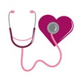 Breast cancer awareness month, pink stethoscope heart diagnosis, healthcare concept flat icon style Royalty Free Stock Photo