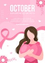 Breast Cancer Awareness Month Social Media Flyer Template Flat Cartoon Background Vector Illustration Royalty Free Stock Photo