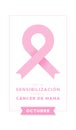 Breast Cancer Awareness Month in Spanish. October. Mes de sensibilizacion sobre el cancer de mama. Octubre. Vector illustration,