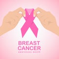 Breast cancer awareness month with two hand hold pink ribbon vector illustration design Royalty Free Stock Photo