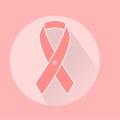 Breast cancer awareness month vector illustration. Pink ribbon symbol, flat icon with long shadow Royalty Free Stock Photo