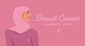 Breast cancer awareness with Muslim girl with pink ribbon