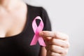 Breast Cancer Awareness and October Pink day. Woman holding Pink Ribbon. World cancer day Royalty Free Stock Photo