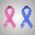 Breast cancer awareness pink and blue crack ribbon illustration