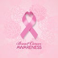 Breast cancer awareness with pink heart ribbon and soft pink rose abstract background vector illustration