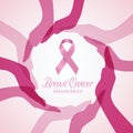 Breast Cancer AWARENESS with pink ribbon in circle hands vector design Royalty Free Stock Photo