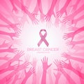 Breast Cancer AWARENESS with pink ribbon in circle hands vector illustration design Royalty Free Stock Photo