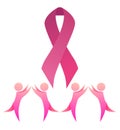 Breast cancer awareness. Pink ribbon with dancing people. Unity. Royalty Free Stock Photo