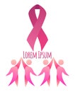 Breast cancer awareness. Pink ribbon with dancing people. Unity. Royalty Free Stock Photo