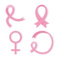 Breast cancer awareness pink ribbon different shapes vector design