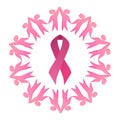 Breast cancer awareness. Pink ribbon in the frame of dancing people. Unity. Royalty Free Stock Photo