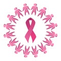 Breast cancer awareness. Pink ribbon in the frame of dancing people. Unity. Royalty Free Stock Photo