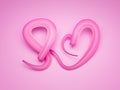 Breast Cancer Awareness Pink Ribbon making Heart shape on pink background 3d illustration