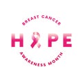 Breast Cancer Awareness Ribbon. Hope. Vector illustration.