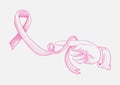 Breast cancer awareness ribbon human hand finger d Royalty Free Stock Photo