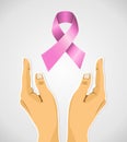 Breast cancer awareness ribbon human hands composi Royalty Free Stock Photo