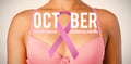 Composite image of breast cancer awareness ribbon with text Royalty Free Stock Photo