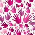 Breast cancer awareness ribbon women hands seamles Royalty Free Stock Photo