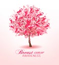 Breast cancer awareness ribbons on a sakura tree.