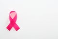 Breast cancer awareness symbol pink ribbon isolated on white with copy space. Healthcare and medicine concept Royalty Free Stock Photo