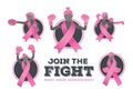 Breast cancer awareness vector with fighting girls Royalty Free Stock Photo