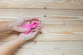 Breast Cancer Awareness, Woman hand holding Pink Ribbon Royalty Free Stock Photo