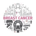 Breast Cancer banner. Symptoms, Causes, Treatment. Vector illustration.