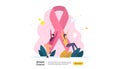 breast cancer day Awareness month concept with pink ribbon and female cartoon character together for love and support. web landing Royalty Free Stock Photo