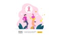 breast cancer day Awareness month with pink ribbon. female cartoon character together discussion talk for love support. web Royalty Free Stock Photo