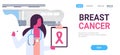 Breast cancer day female doctor holding clipboard disease awareness prevention poster pink ribbon icon woman cartoon Royalty Free Stock Photo