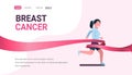 Breast cancer day running sport woman pink ribbon awareness prevention concept poster female cartoon character full Royalty Free Stock Photo