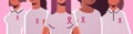 Breast cancer day women wearing t-shirts with pink ribbon mix race girls standing together disease awareness and