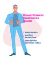 Breast cancer early detection concept. Breast Cancer Awareness. Male doctor, informational text