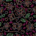 Breast cancer flower butterfly dot style seamless pattern Royalty Free Stock Photo